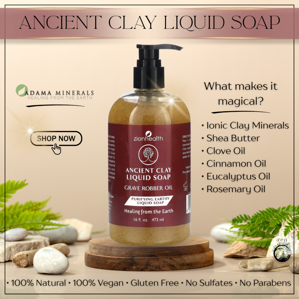 Ancient Clay Liquid Soap Grave Robber Essential Oil 16oz Anti-bacterial and anti-viral blend of essential oils Slight Exfoliation for soft skin Naturally fragrant aroma (6)